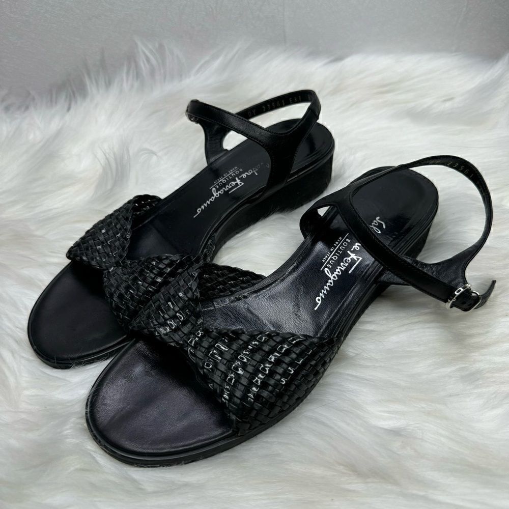 Salvatore Ferragamo Vintage Woven Block Heel Strappy Sandal 8.5